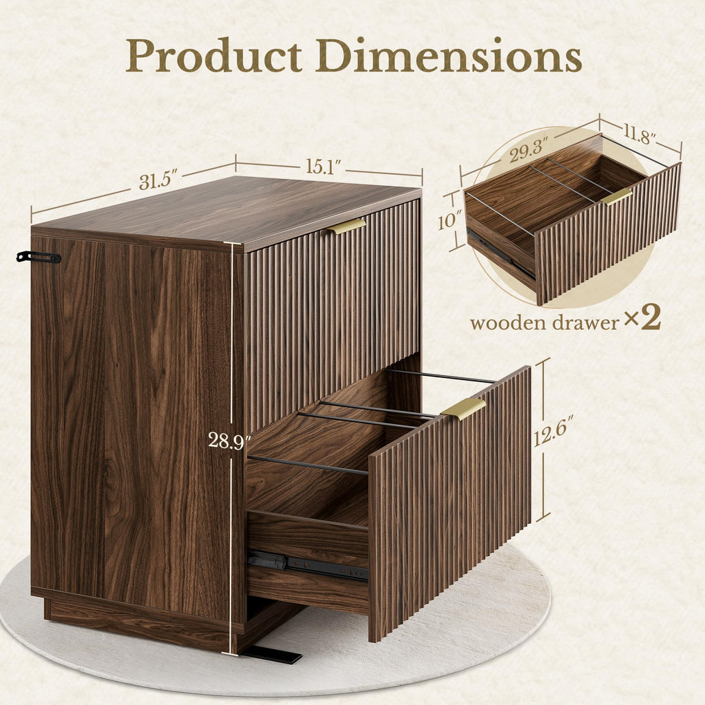 Black Walnut 2 Drawer Fluted Lateral File Cabinet Q854
