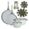 14-Piece Ceramic Cookware Set with Removable Handles, Sage Green F1545
