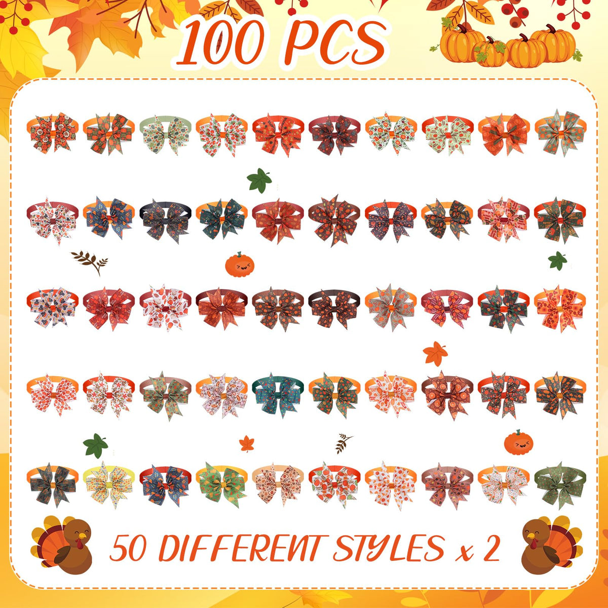 100 Pcs Fall Dog Bow Ties Y1034