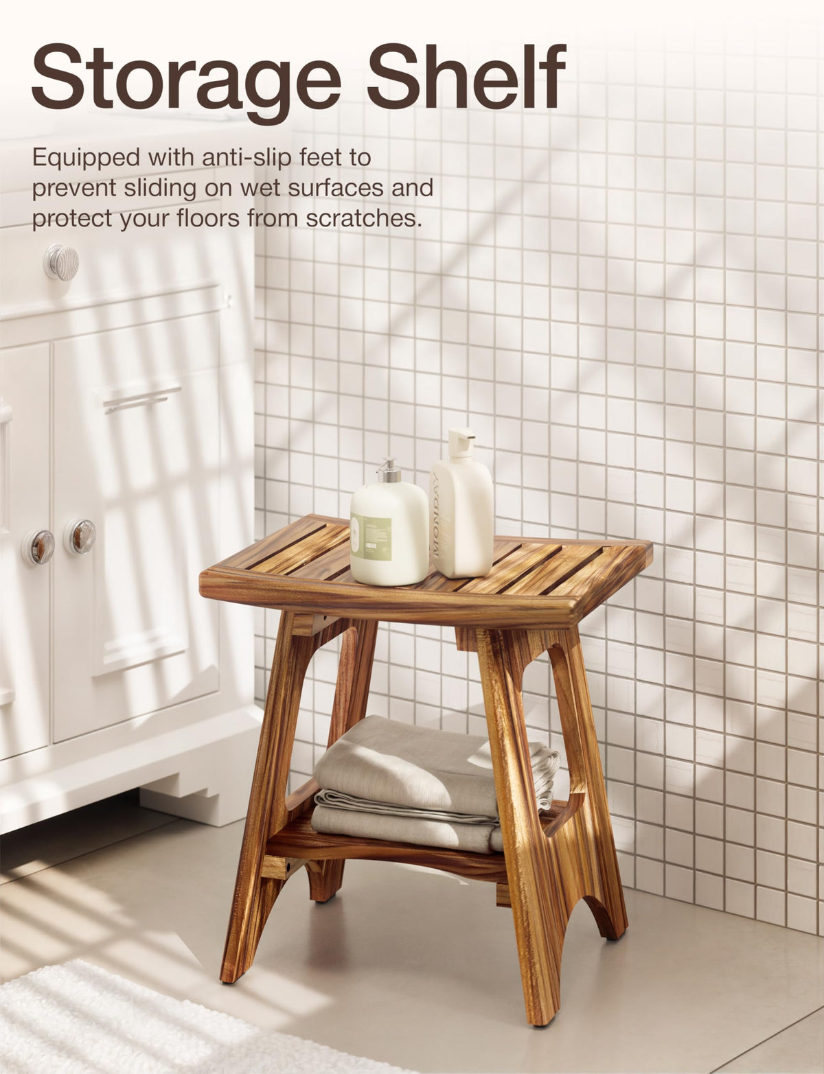 18" Teak Shower Bench with Storage Shelf T2626