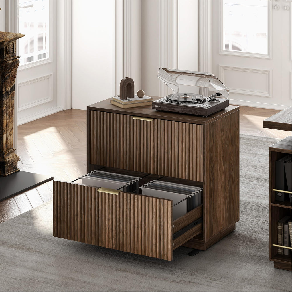 Black Walnut 2 Drawer Fluted Lateral File Cabinet Q854