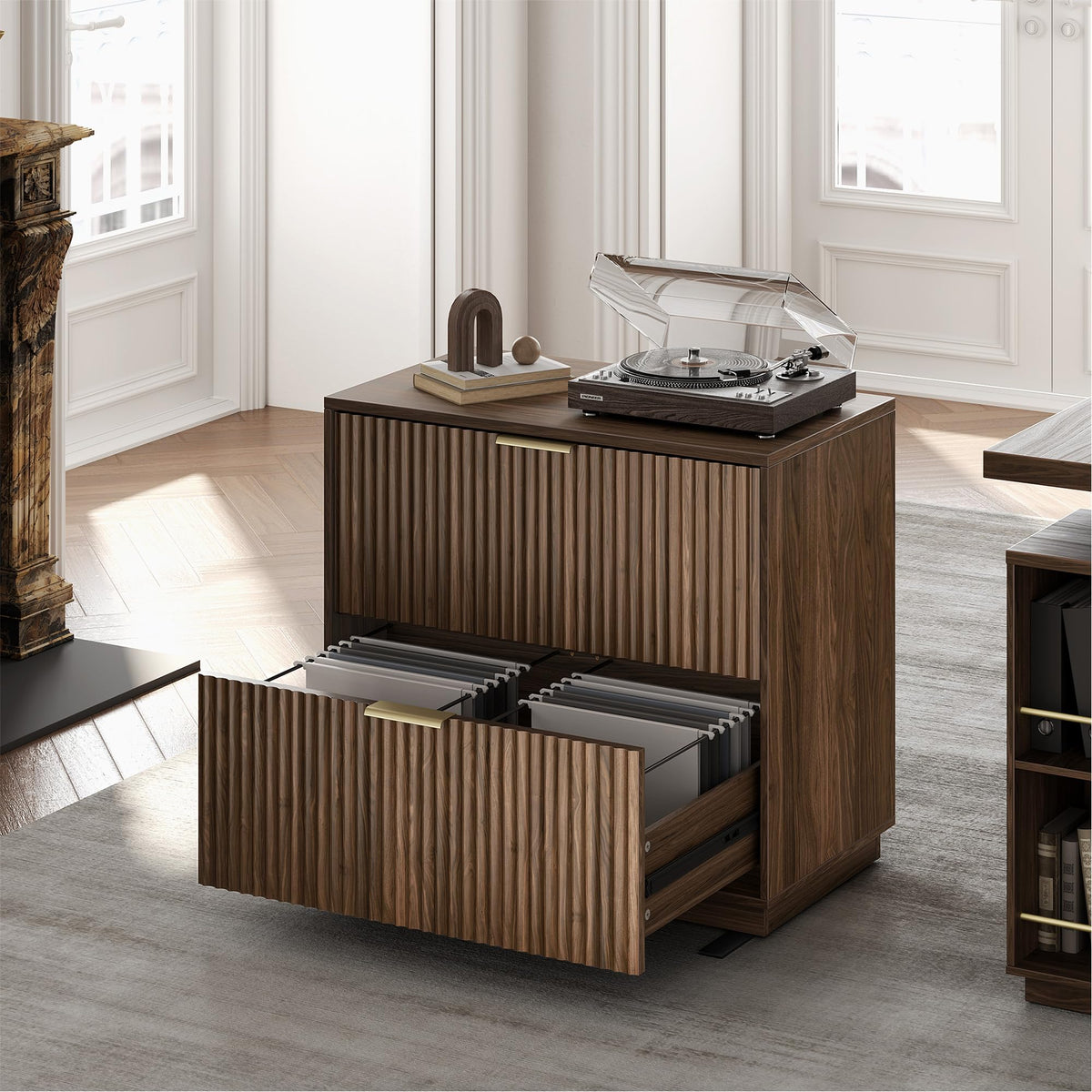 Black Walnut 2 Drawer Fluted Lateral File Cabinet Q854