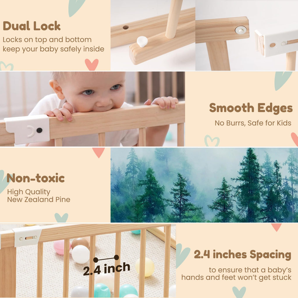 Foldable Wooden Baby Playpen with Gate Y58553