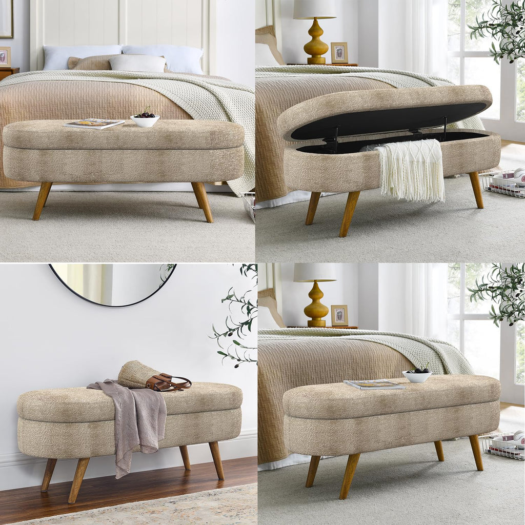 Brown Linen Storage Ottoman Bench S19012