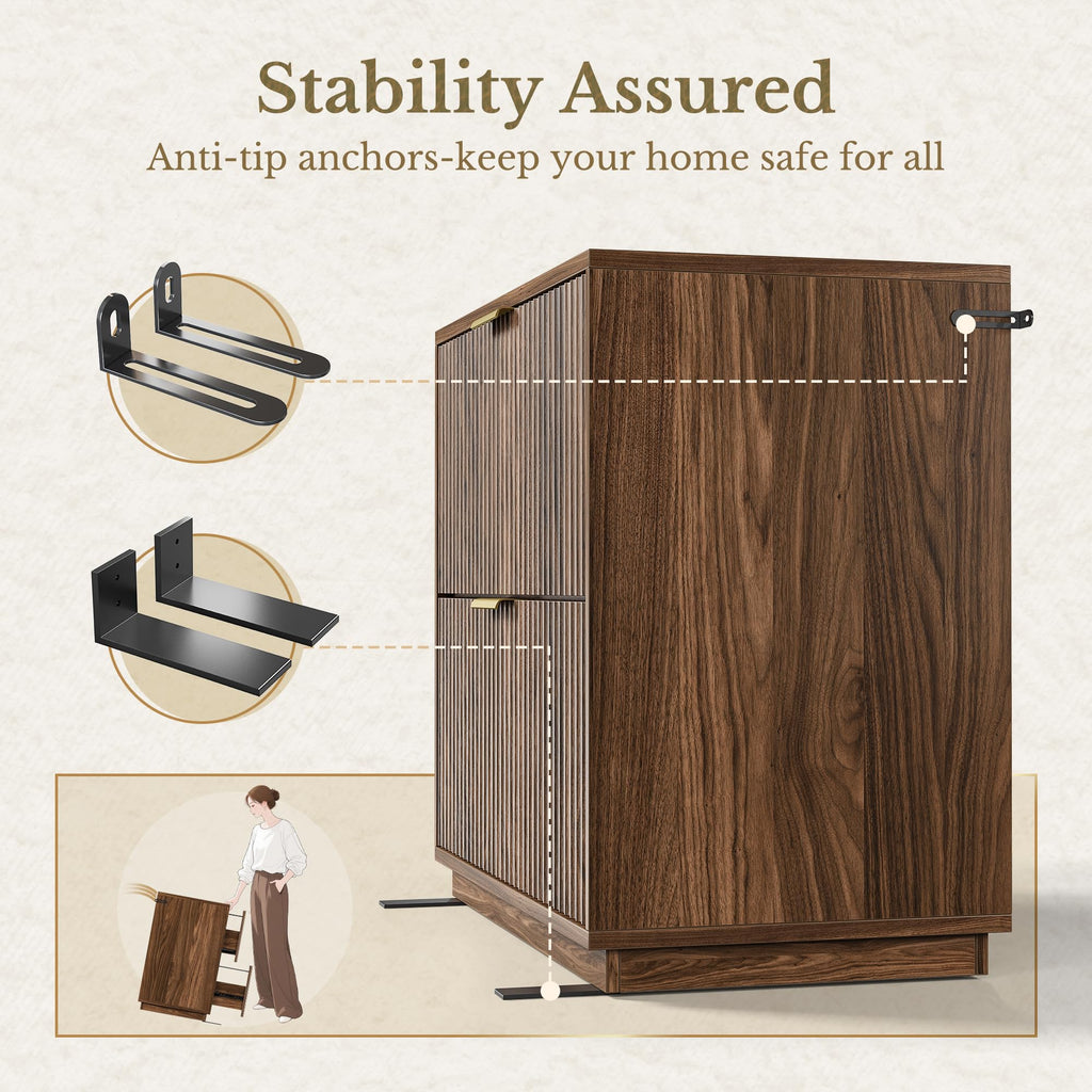 Black Walnut 2 Drawer Fluted Lateral File Cabinet Q854