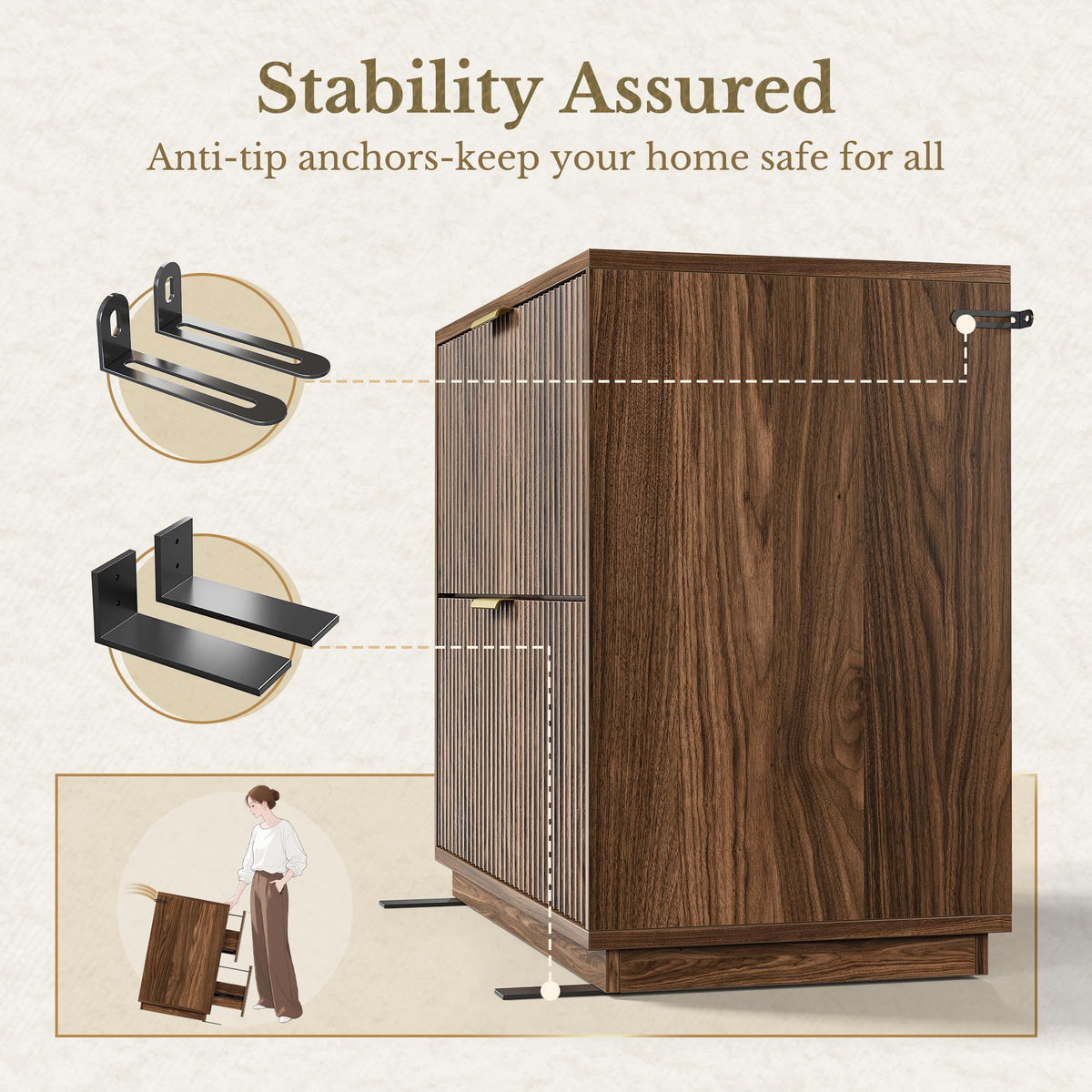 Black Walnut 2 Drawer Fluted Lateral File Cabinet Q854