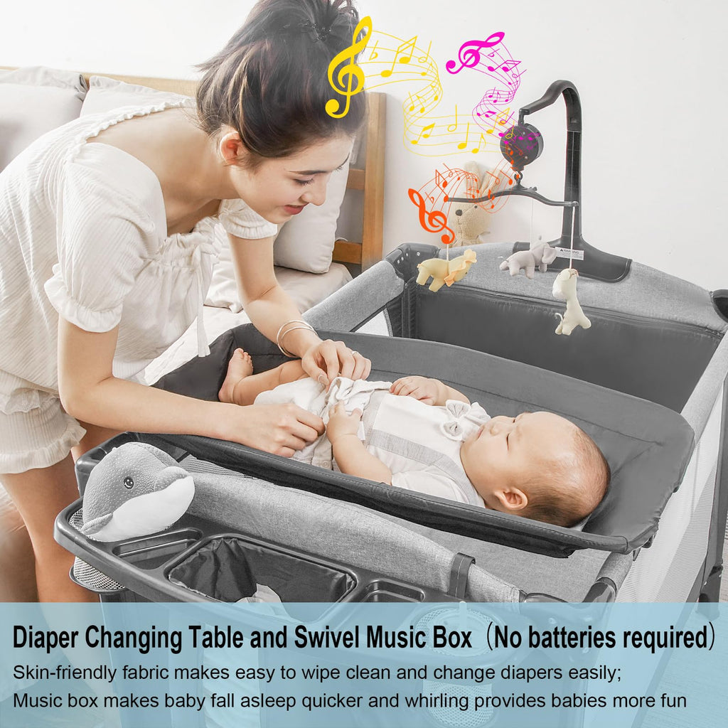 5-in-1 Pack and Play Baby Bassinet Bedside Sleeper Grey A909