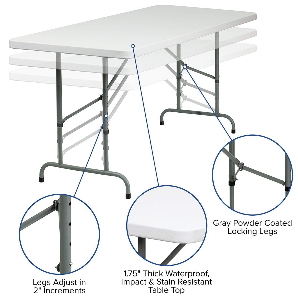 6-Foot Granite White Adjustable Plastic Folding Table W724313