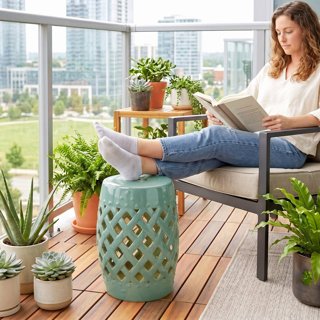 Ceramic Garden Stool Outdoor Stool Green N349
