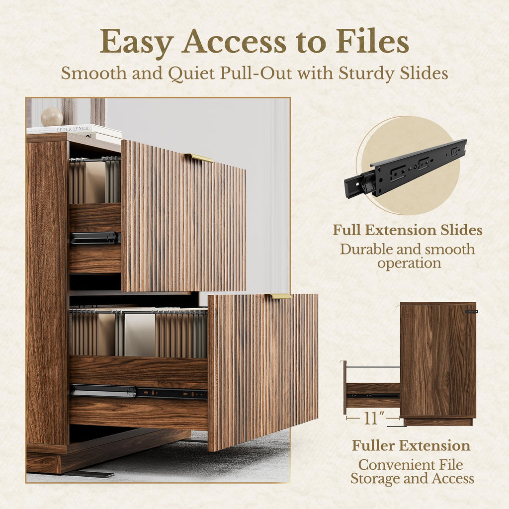 Black Walnut 2 Drawer Fluted Lateral File Cabinet Q854