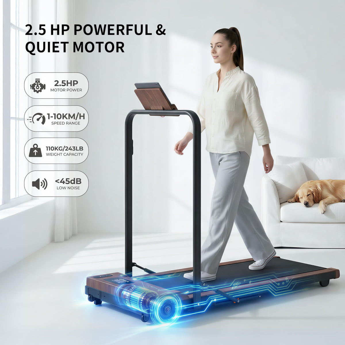 2 in 1 Under Desk Treadmill 2.5HP Portable Treadmill H237