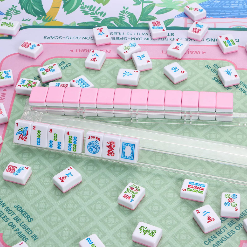 166 Pink Mahjong Set with Bag and 4 Racks H89465