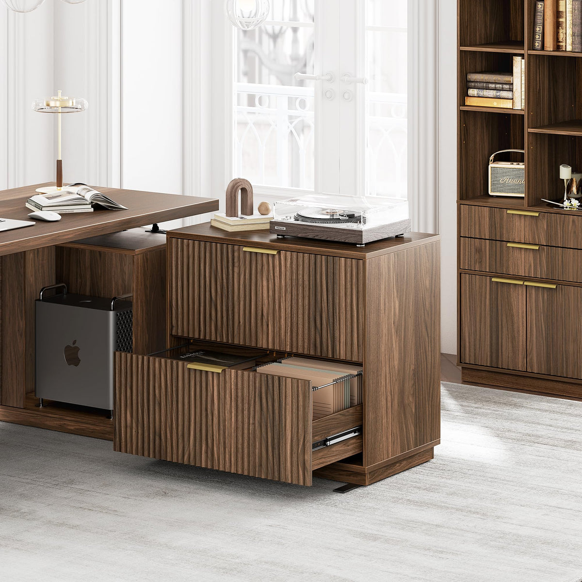 Black Walnut 2 Drawer Fluted Lateral File Cabinet Q854