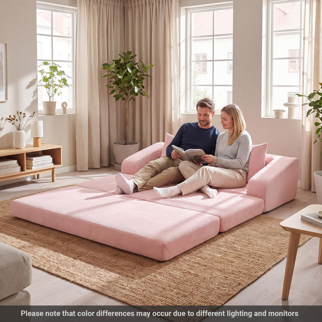 61" Pink Convertible Futon Sofa Bed Q6068