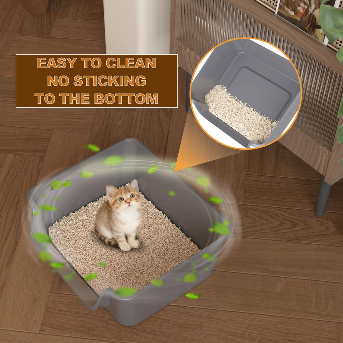 Open-Top High Sides Cat Litter Box with Low Entrance Y6162