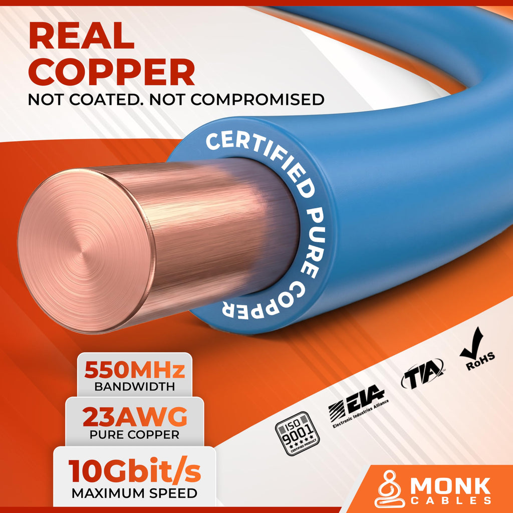 CAT 6 Ethernet Cable 1000ft Pure Bare Solid Copper 23AWG UTP CMP Plenum Blue S375090