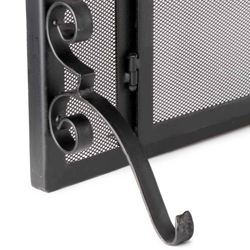 Black Metal Fireplace Screen with Hinged Doors X4731