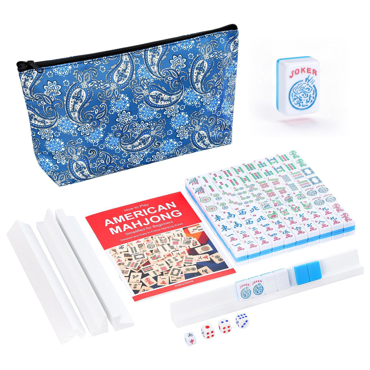 Mini Mahjong Set with 166 Blue Tiles, 4 Racks & Bag A826