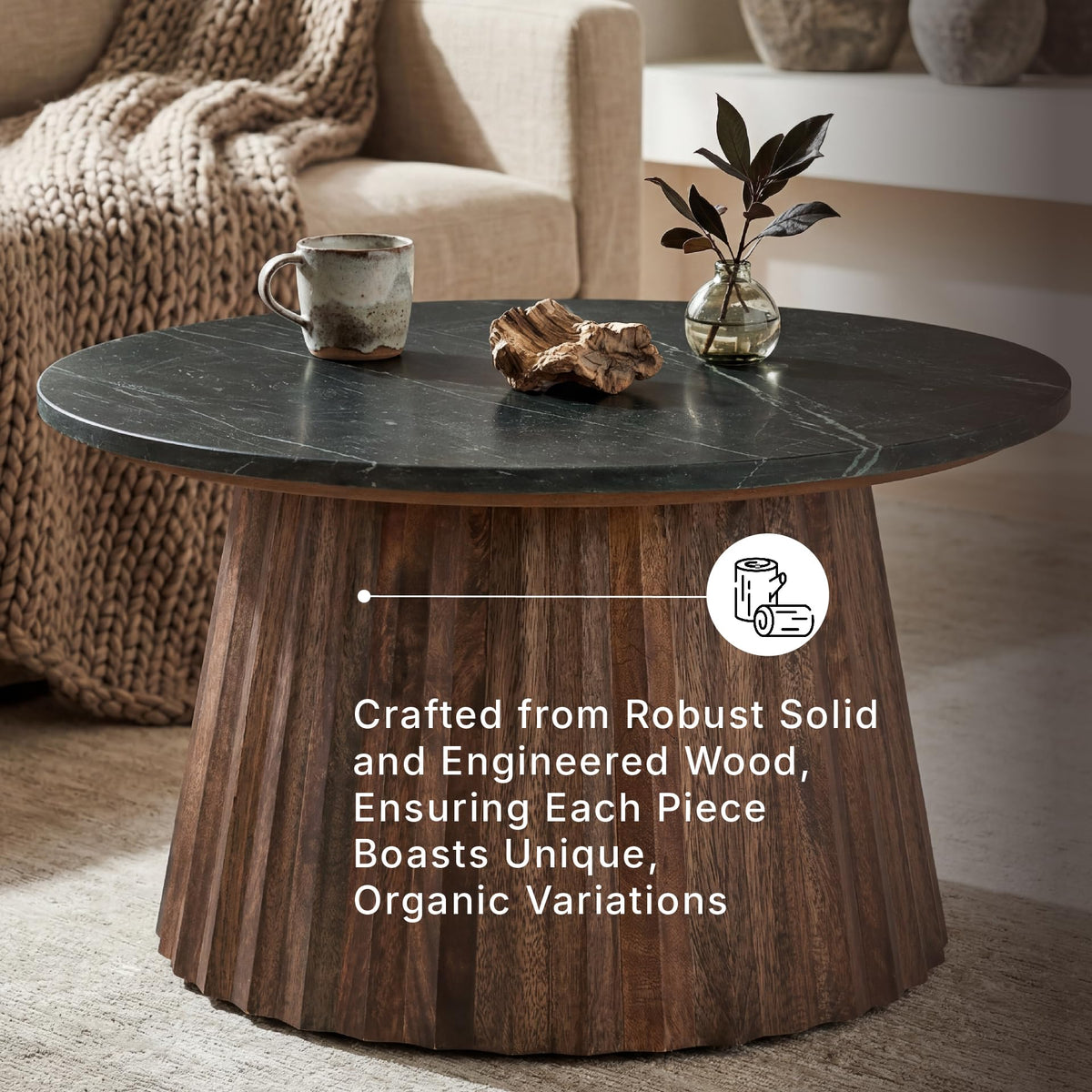 Round Fluted Marble Coffee Table O365