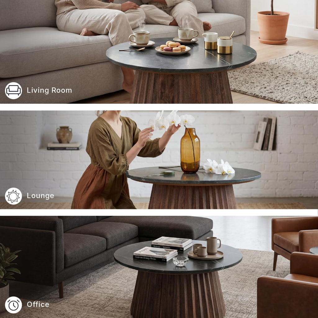 Round Fluted Marble Coffee Table O365