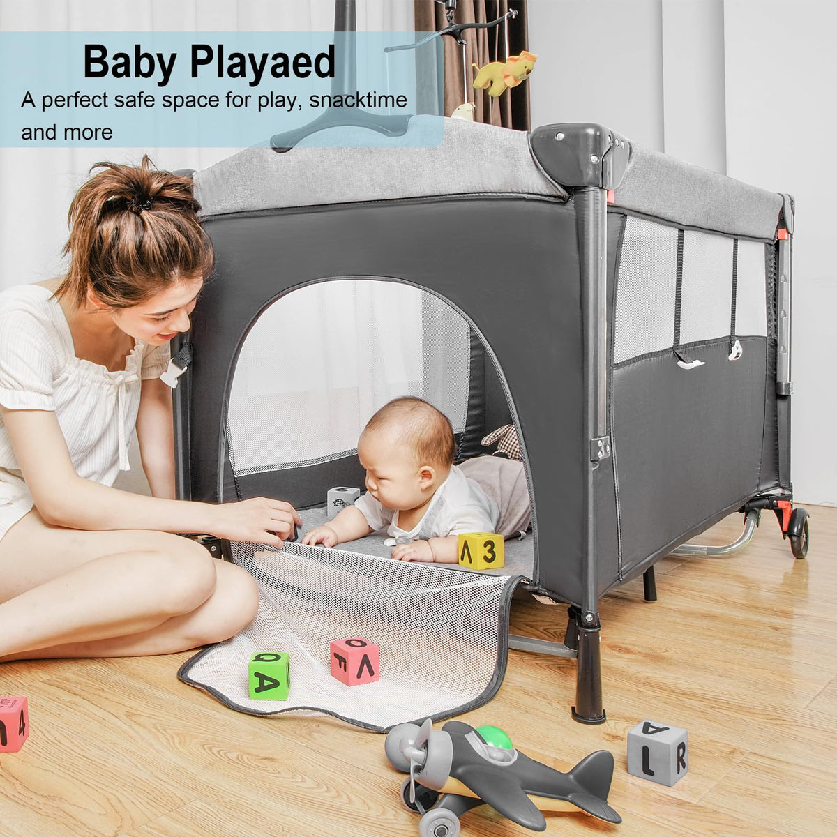 5-in-1 Pack and Play Baby Bassinet Bedside Sleeper Grey A909