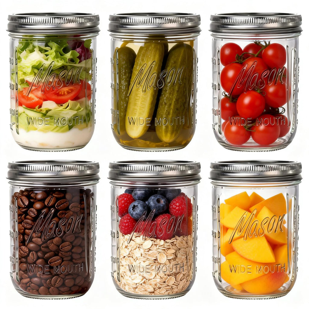 6-Pack 16 oz Wide Mouth Glass Mason Jars with Lids U410