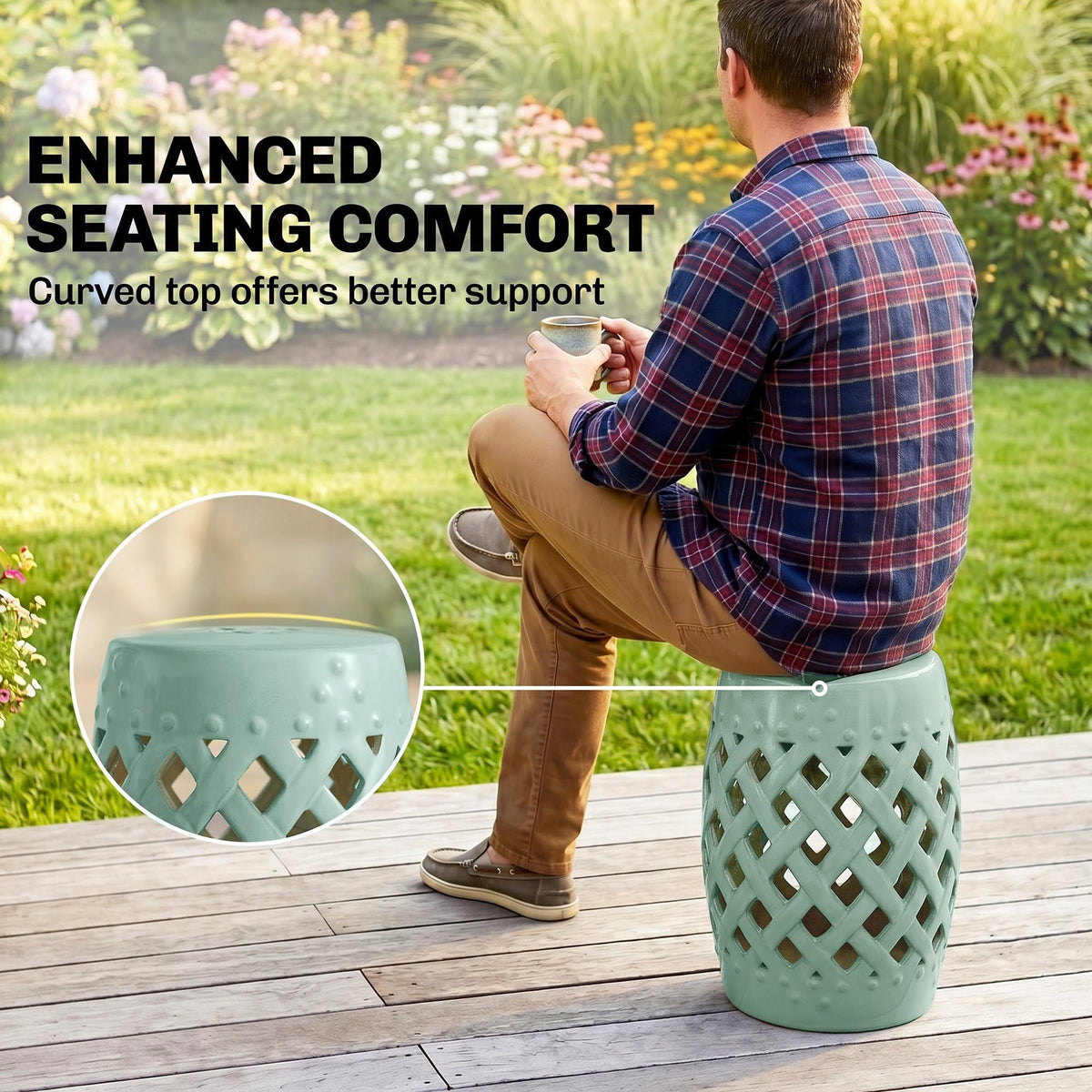 Ceramic Garden Stool Outdoor Stool Green N349
