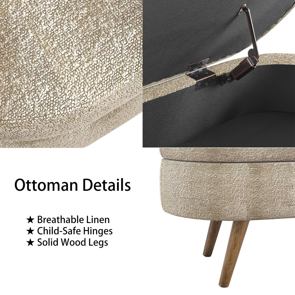 Brown Linen Storage Ottoman Bench S19012