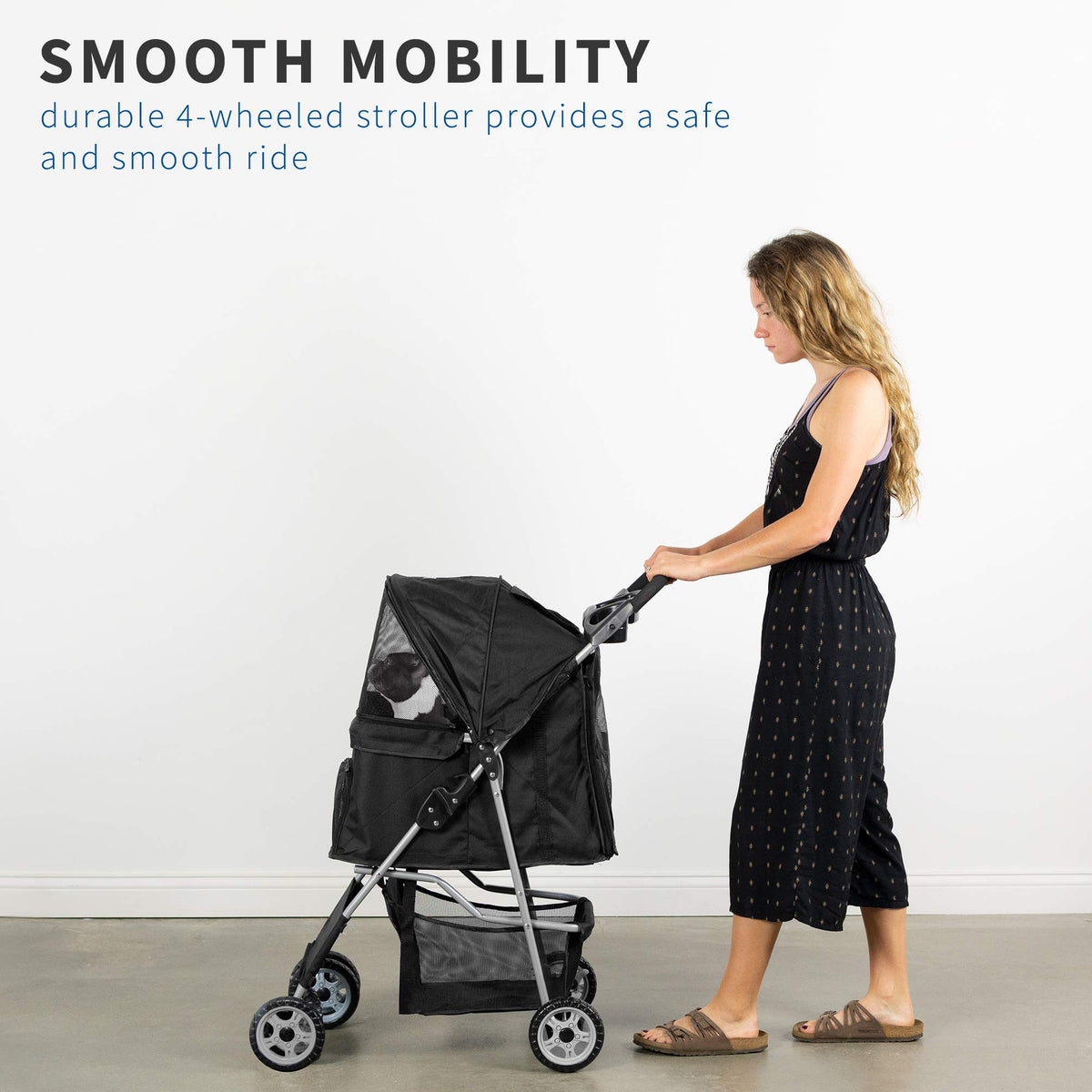 Black 4 Wheel Foldable Pet Stroller K2051
