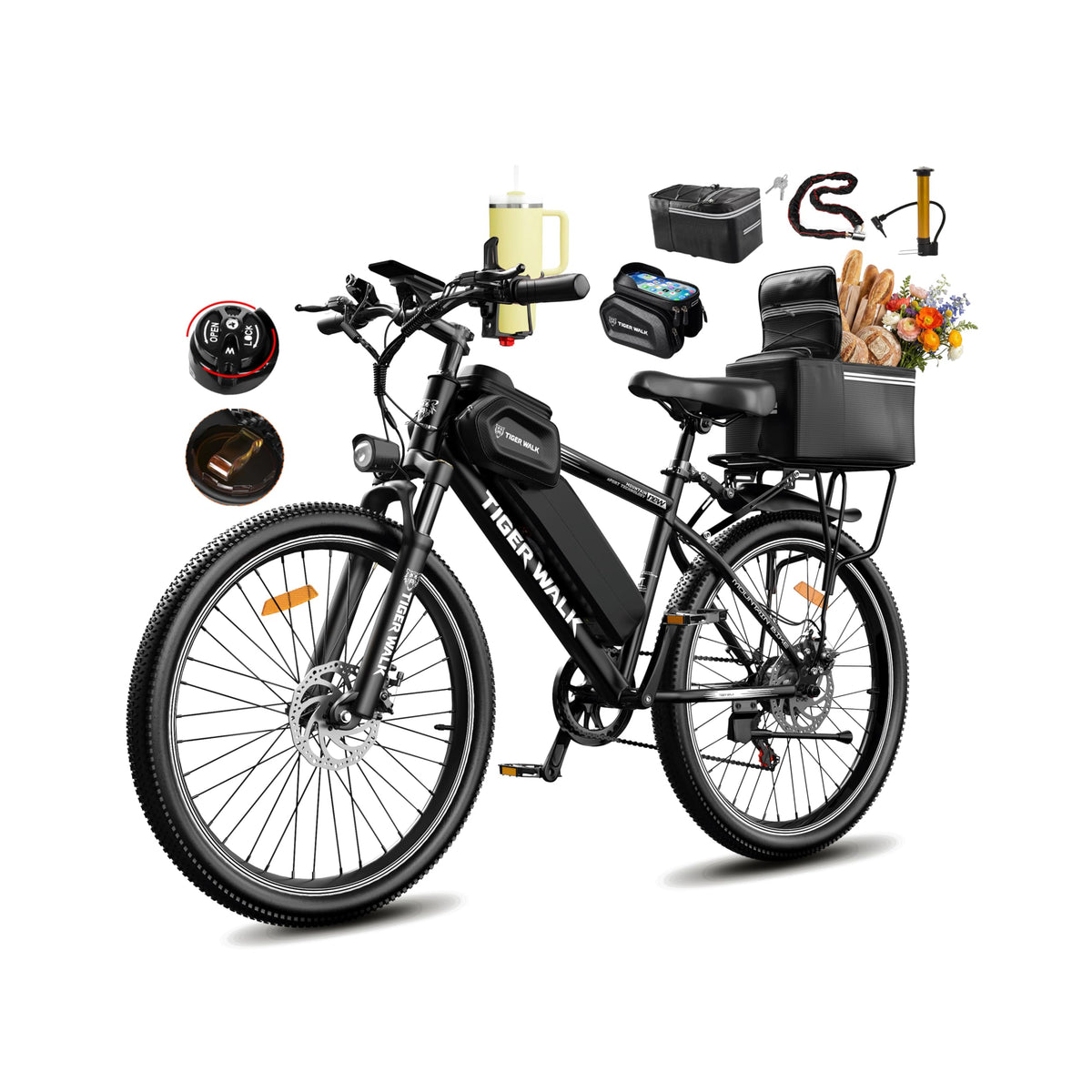 26" All-Terrain Electric Bike, 48V 10Ah Removable Battery, 7-Speed C6291