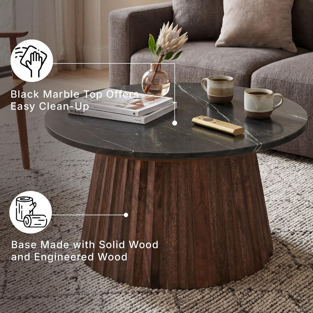 Round Fluted Marble Coffee Table O365