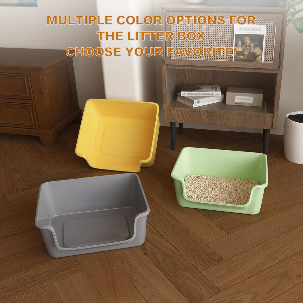 Open-Top High Sides Cat Litter Box with Low Entrance Y6162