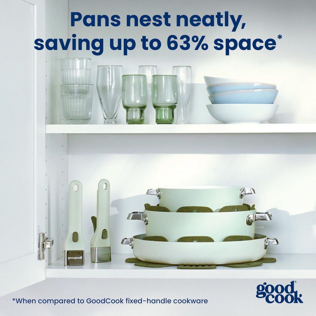 14-Piece Ceramic Cookware Set with Removable Handles, Sage Green F1545