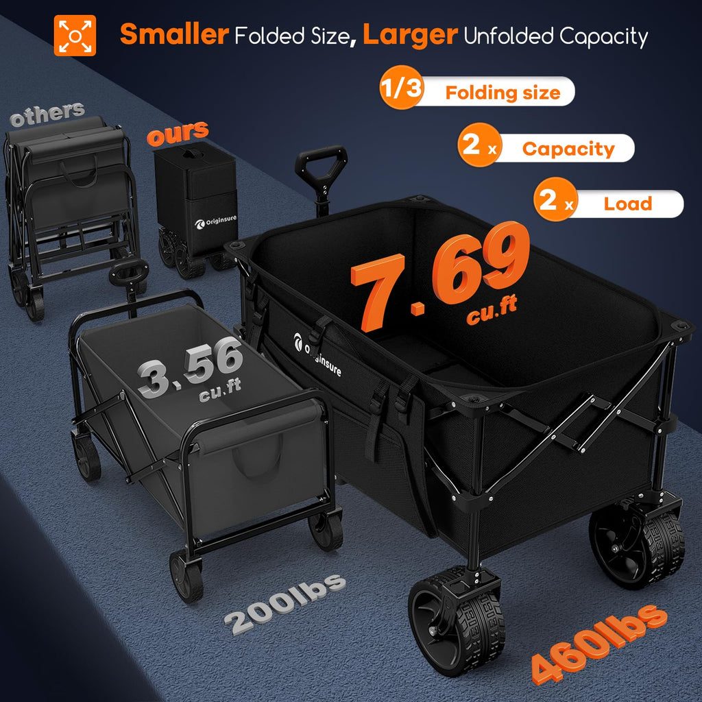 220L Collapsible Beach Wagon Cart with Big Wheels, Black A547