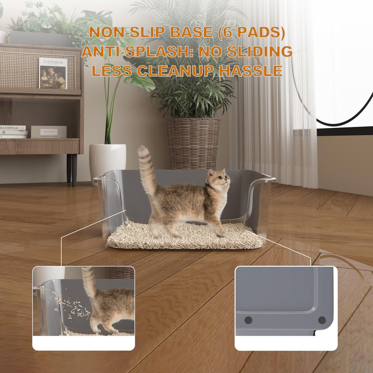 Open-Top High Sides Cat Litter Box with Low Entrance Y6162