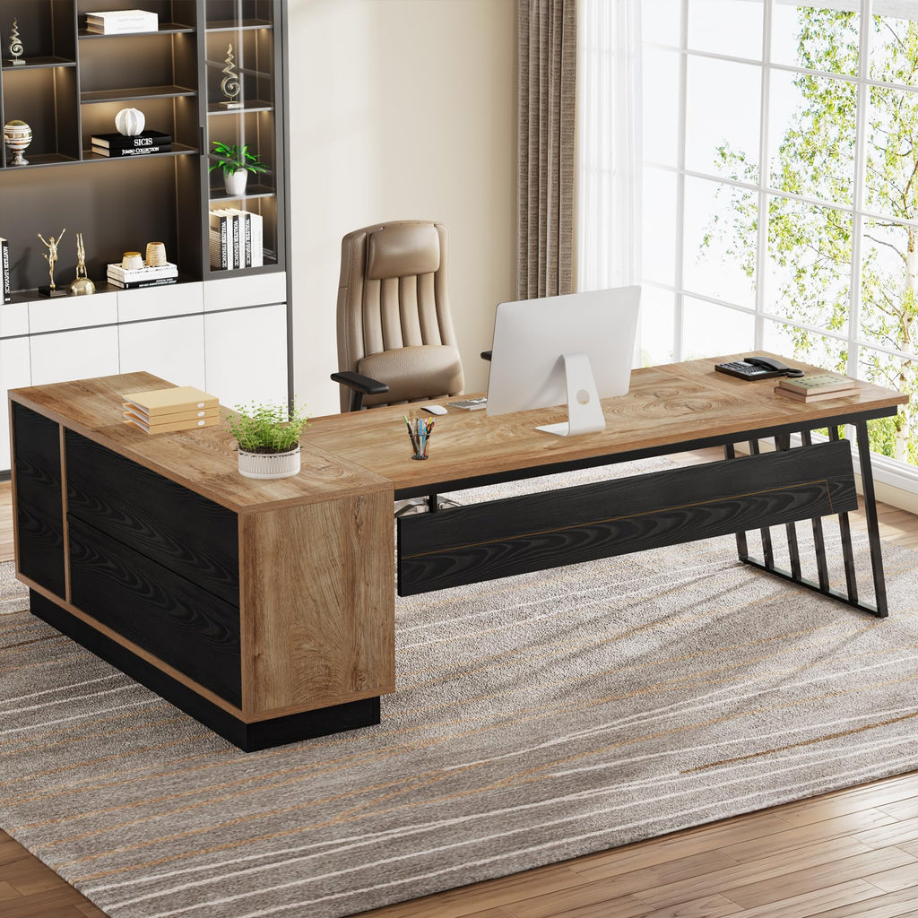 71-Inch L-Shaped Executive Desk with Cabinet R8112