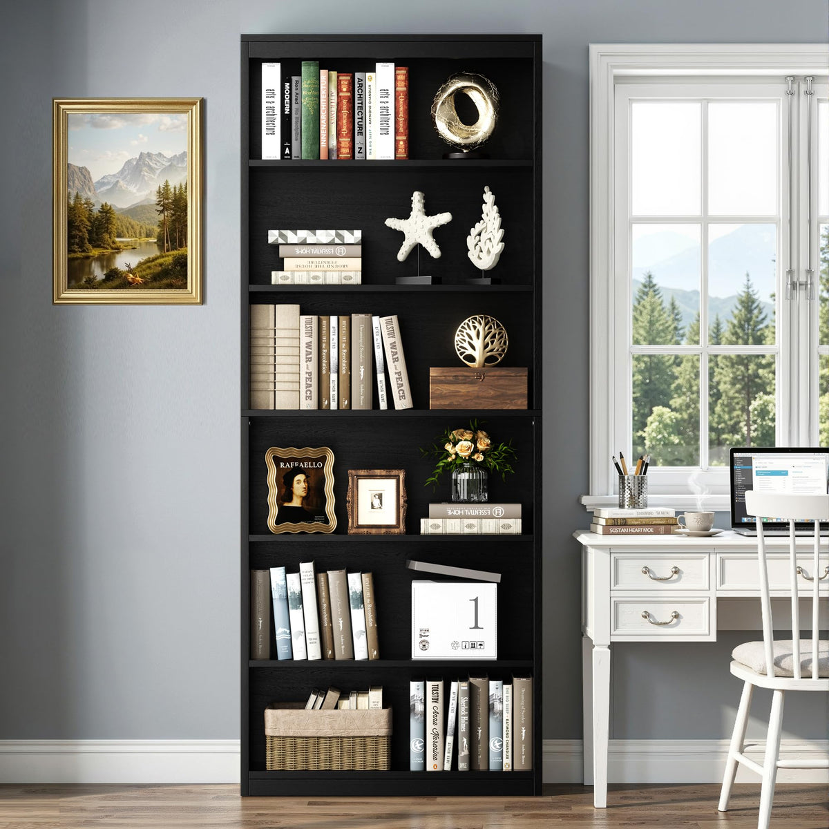 6-Tier Black Bookshelf B4847
