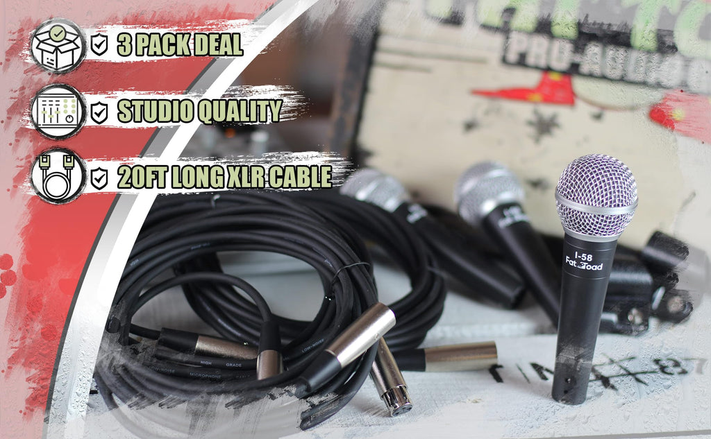 Cardioid Dynamic Handheld Microphones 3-Pack with Clips & XLR Cables F312