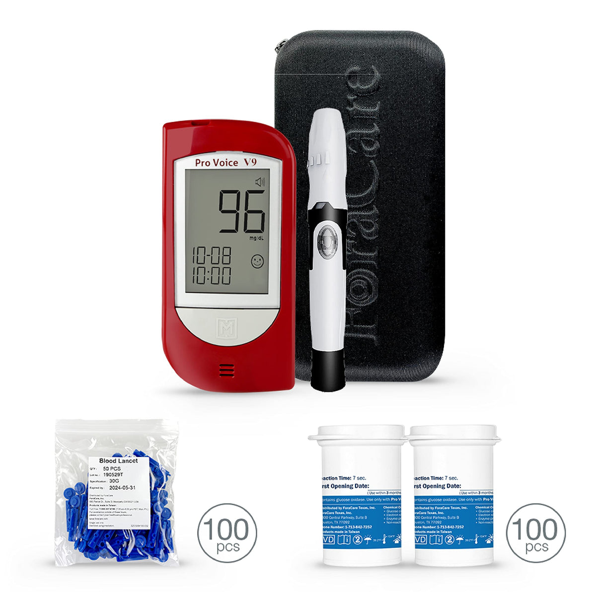 Talking Glucometer Diabetes Testing Kit with 100 Test Strips and 100 Lancets E925134