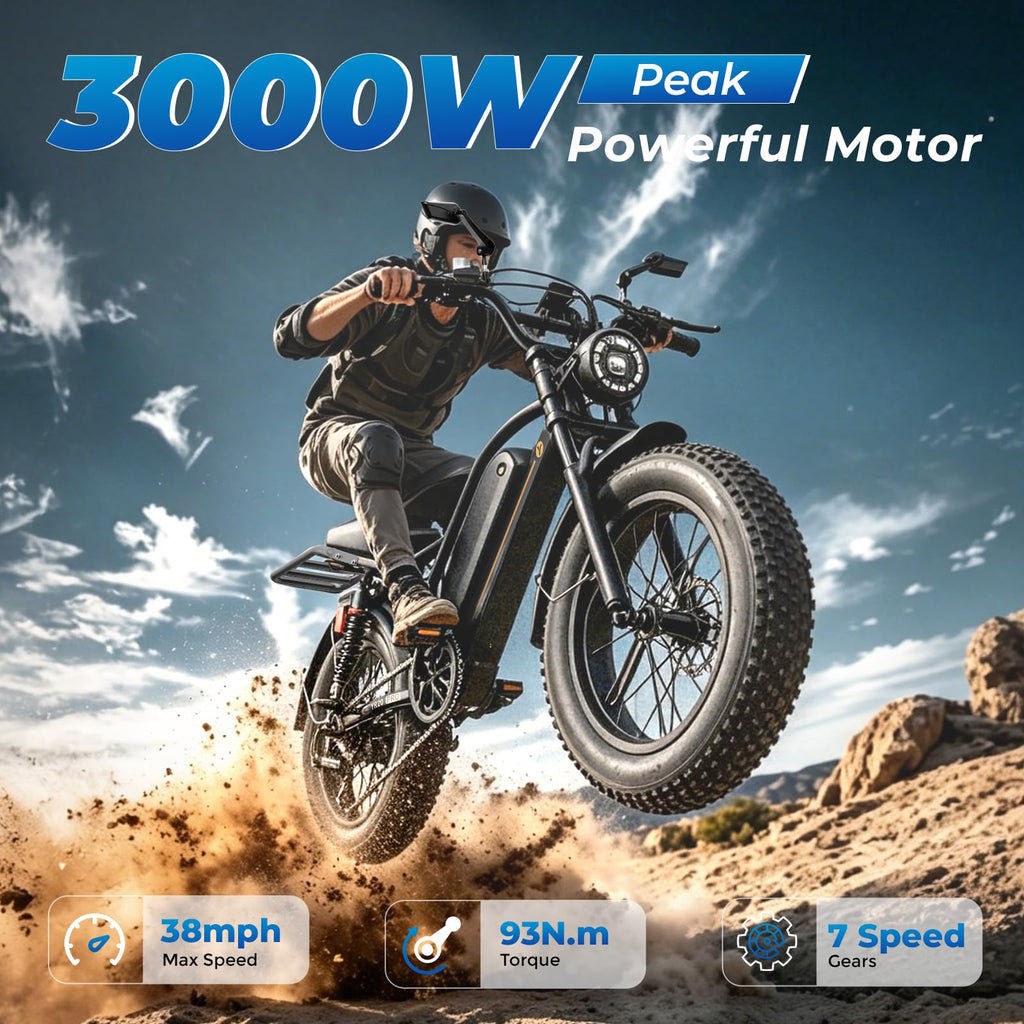 Electric Bike, 3000W Peak, 90 Miles & 38MPH J78502