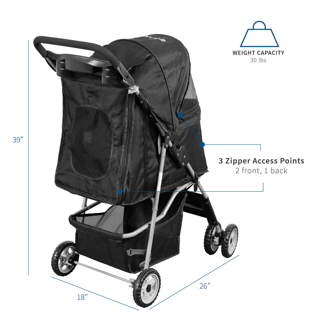 Black 4 Wheel Foldable Pet Stroller K2051
