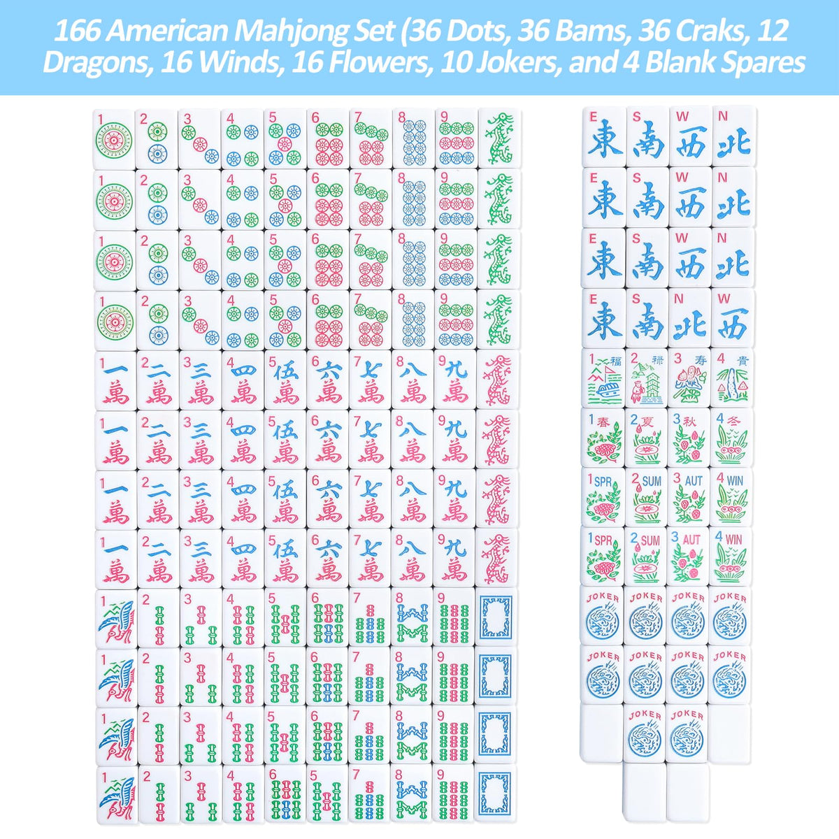 Mini Mahjong Set with 166 Blue Tiles, 4 Racks & Bag A826