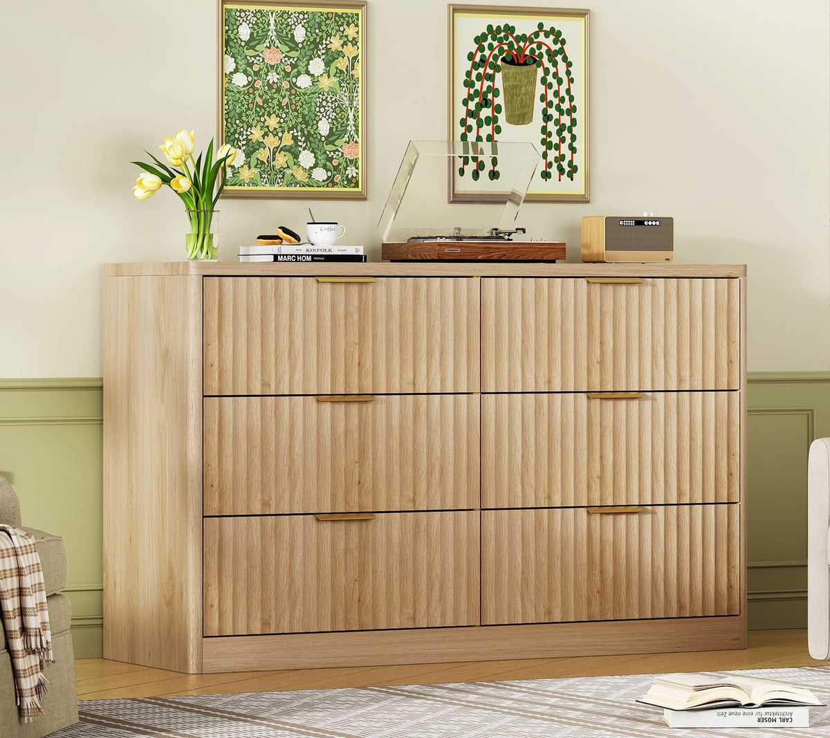 Fluted 6 Drawer Wood Dresser V546164