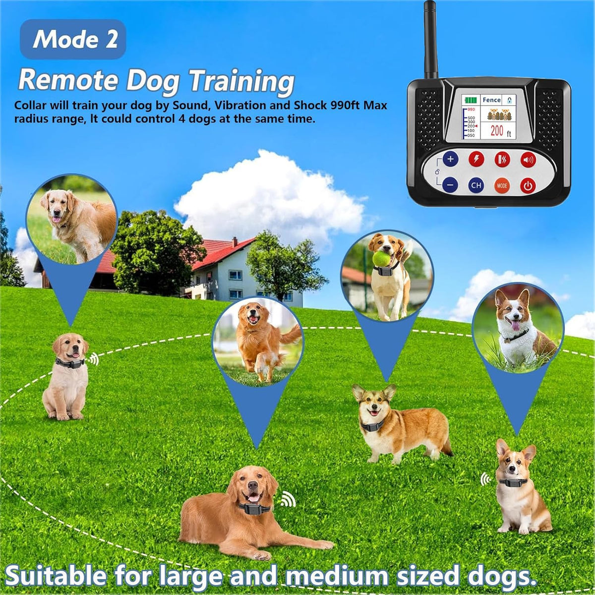 Wireless Electric Dog Fence & Remote Training Shock Collar, Waterproof, Up to 8 Acre I309