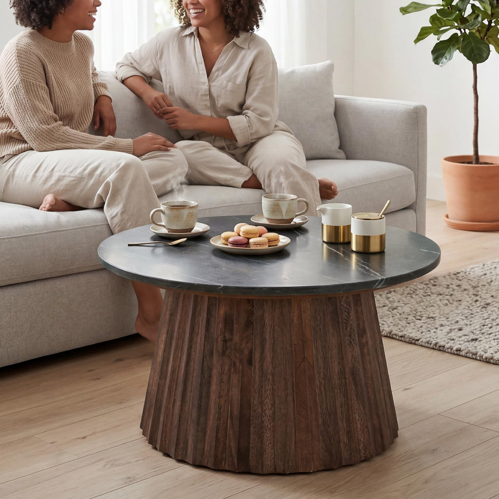 Round Fluted Marble Coffee Table O365