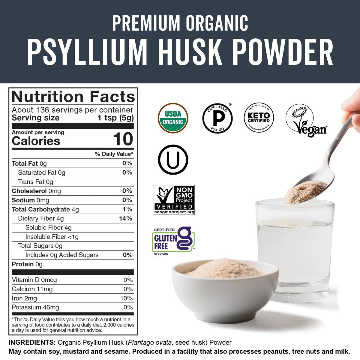 Organic Psyllium Husk Powder, 24 oz N98158