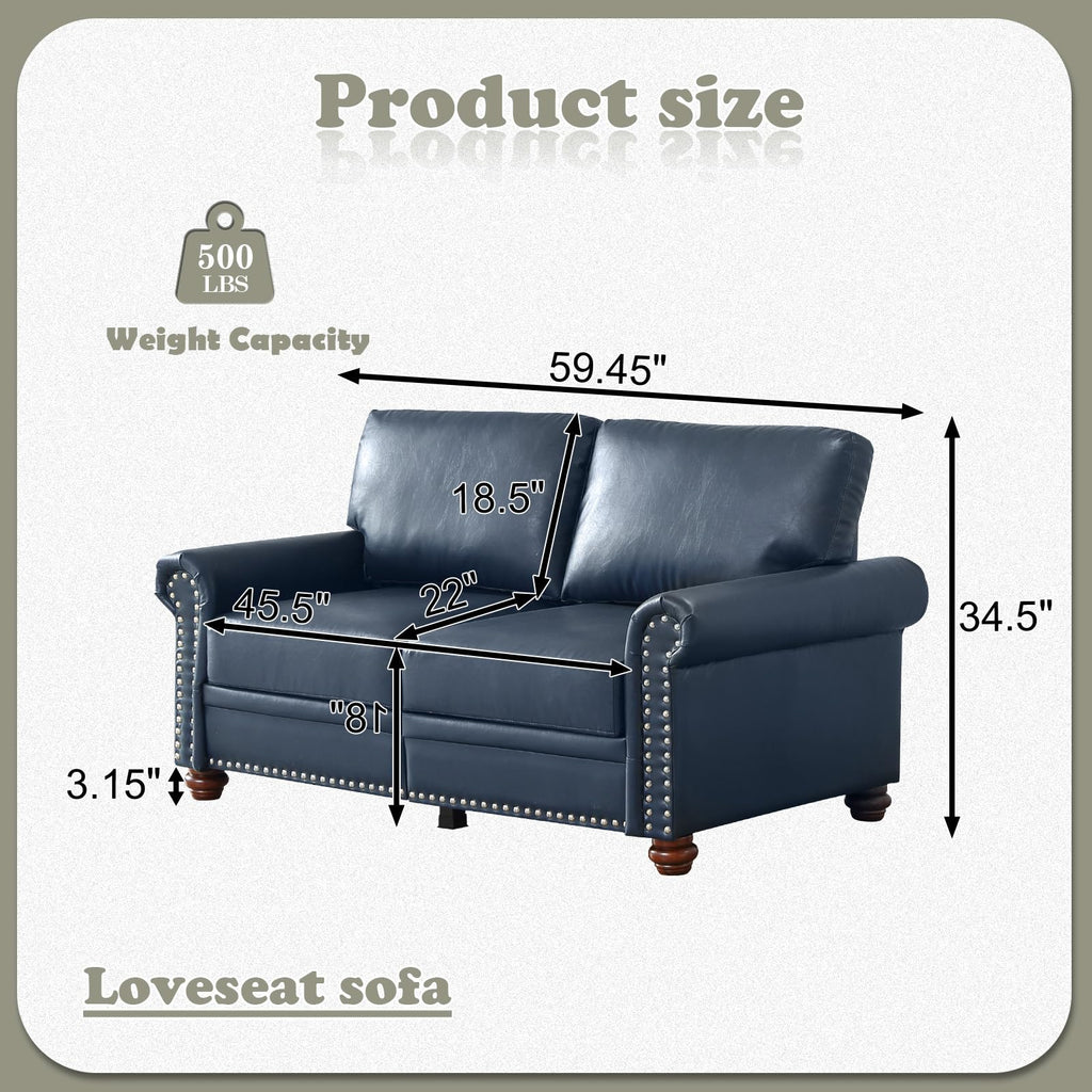 Navy Blue PU Leather Storage Loveseat Sofa C68472