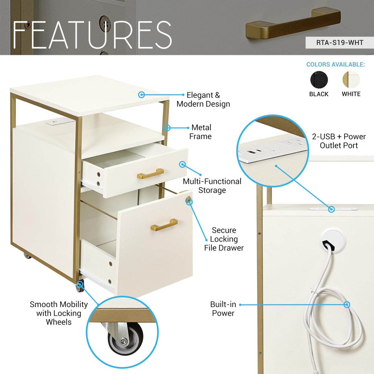 2 Drawer Rolling File Cabinet with Lock X58241