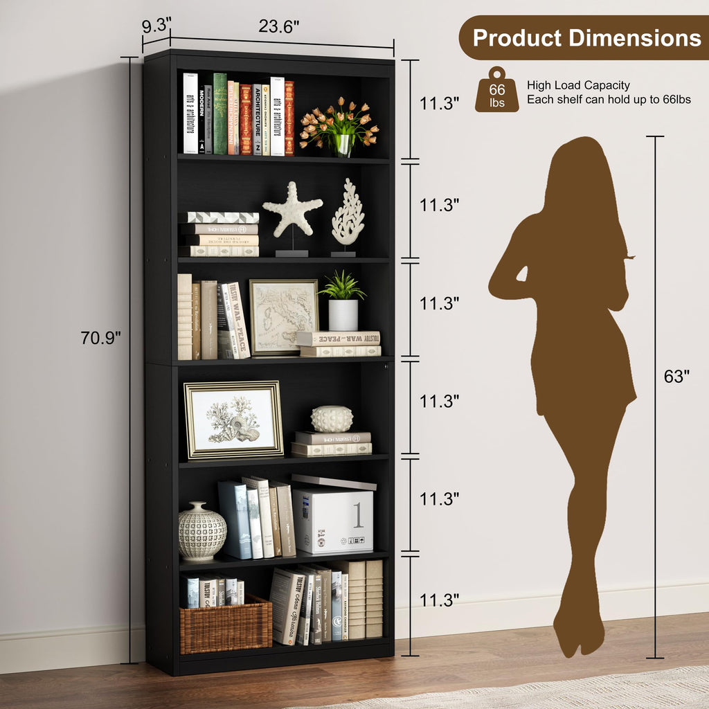 6-Tier Black Bookshelf B4847