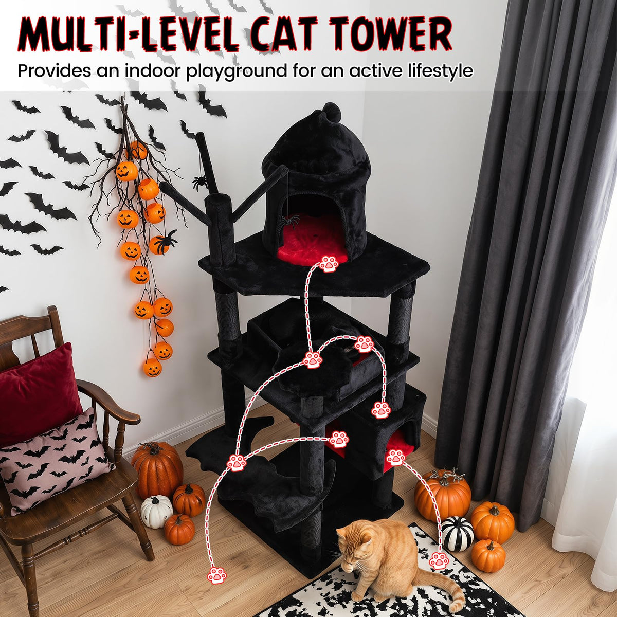 70-inch Multi-Level Black Cat Tree M822